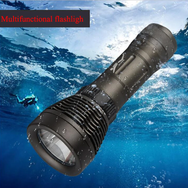 

GM IP68 6-Mode Diving Flashlight Professional T6 LED Dive Torch Powerful 10w 1000 Lumens Diving Light By 26650 Battery