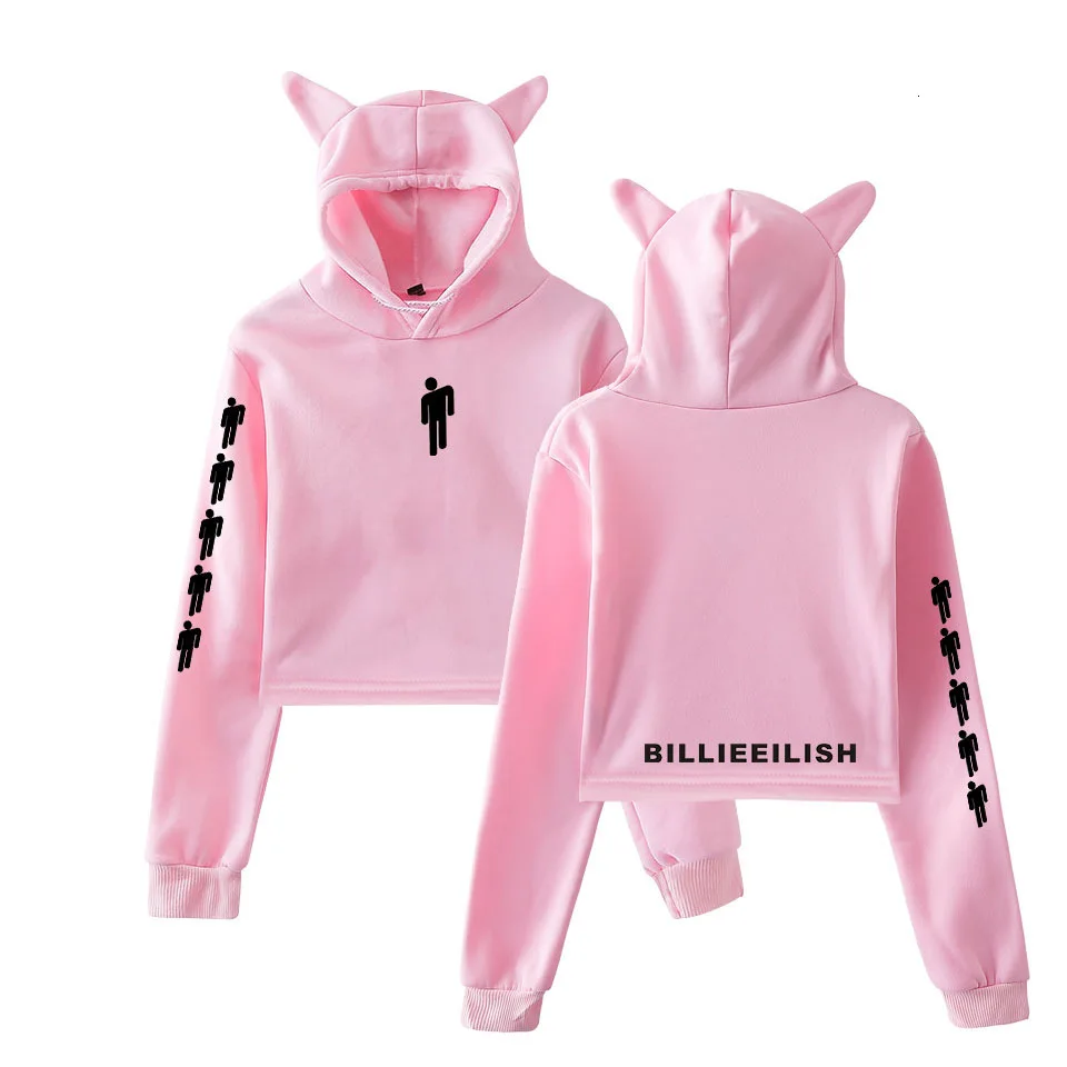 Billie Eilish Женская толстовка с капюшоном толстовки Kpop Kawaii корейский негабаритный Harajuku Хип Хоп Толстовка укороченный