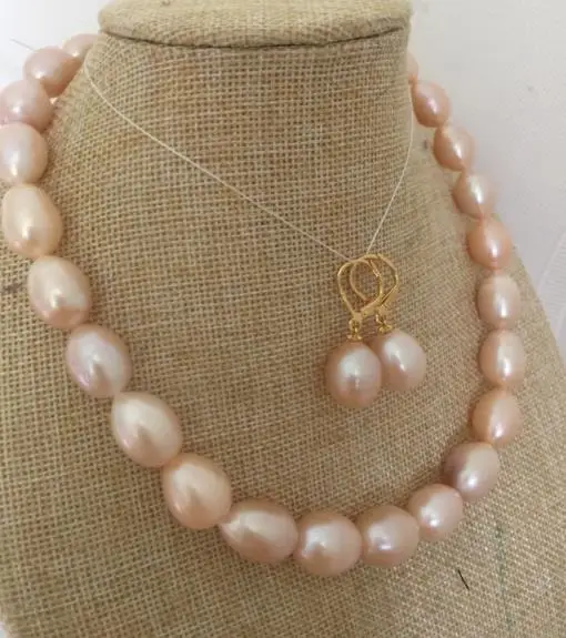 

set s of 10-11mm south sea baroque gold pink pearl necklace &earring 14