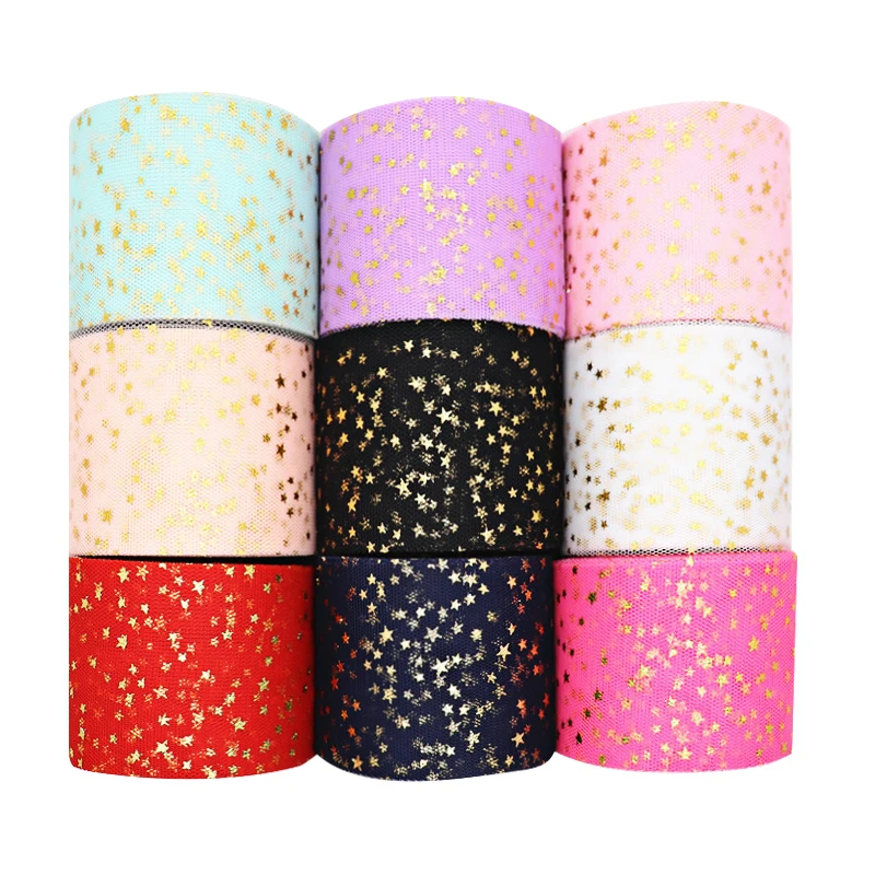 25 ярдов/рулон 6 см Золотая фольга звезда тюль рулон органза ткань для юбки пачки