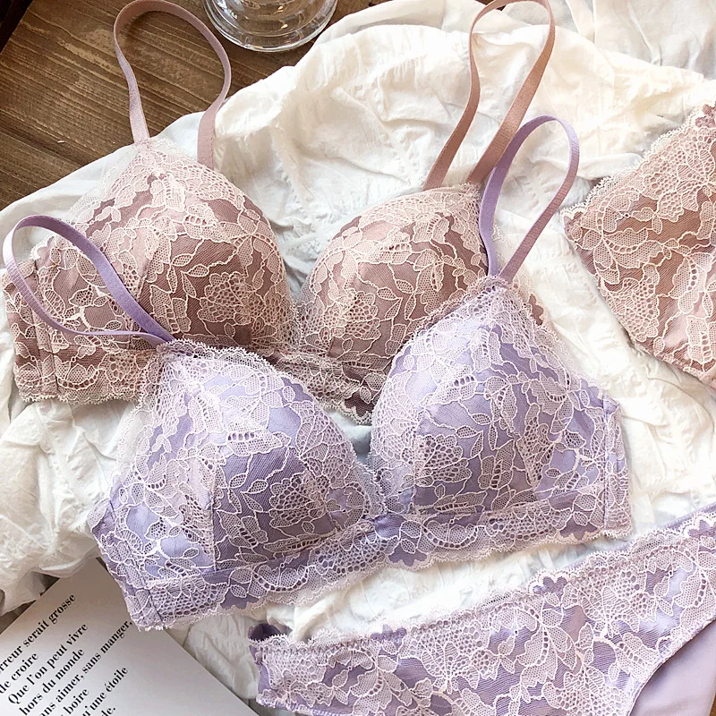 underwear sets sale French Underwear Sexy Lace Bra Set Women's Rimless Girl Super Light Triangle Cup Push up Bralette And Panties Sleepwear Sets sexy bra and panty