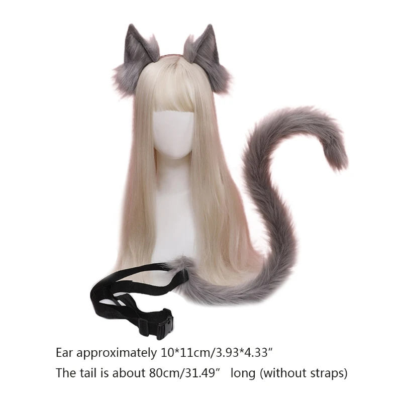 

N7MF 1 Set Sexy Animation Animal Cat Tail Ears Hairhoop Headwear for Masquera Party