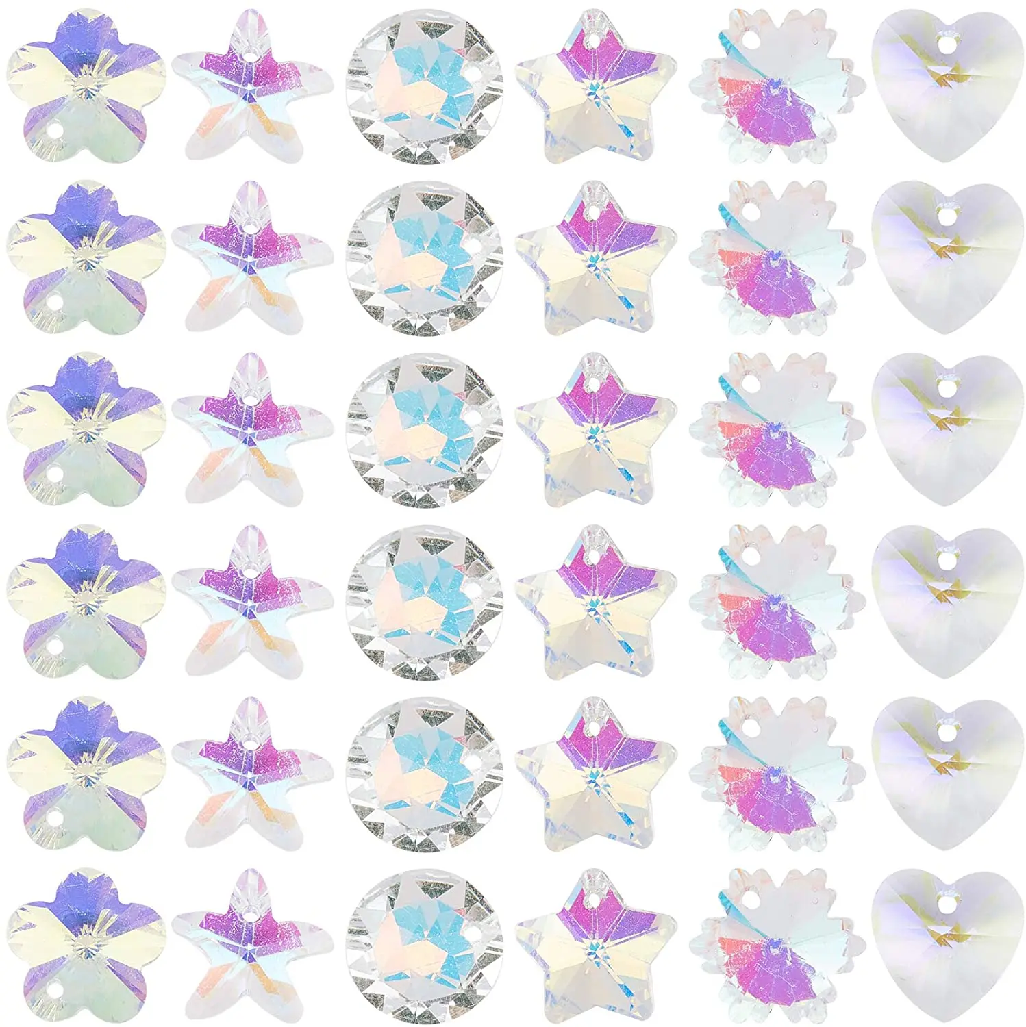 

1 коробка из 36 штук из 6 стеклянных хрустальных подвесок, свободные бусины, серьги, аксессуары для изготовления