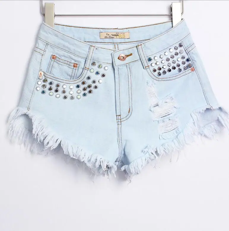 

Zoulv Spring Punk Sexy Black White Denim Short Feminino Women 'S Brand Vintage Tassel Rivet Ripped High Waisted Short Jeans