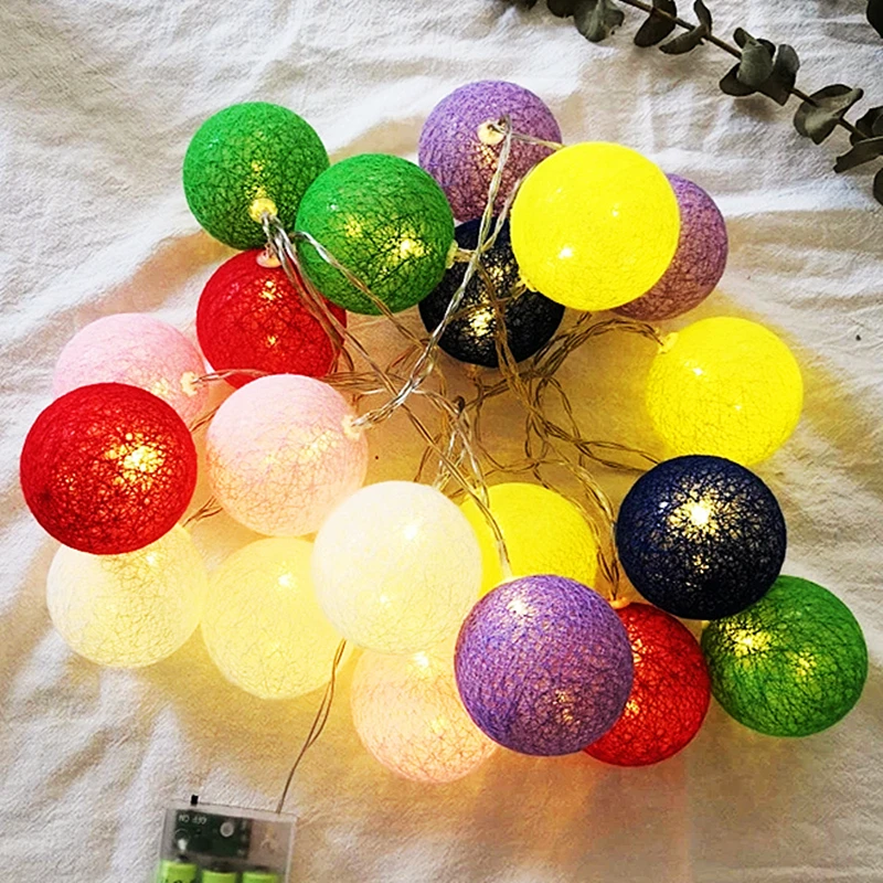 

20 LED Cotton Ball Garland String Battery Box For Outdoor Holiday Wedding Party Home Decoration Navidad Festoon Christmas Light