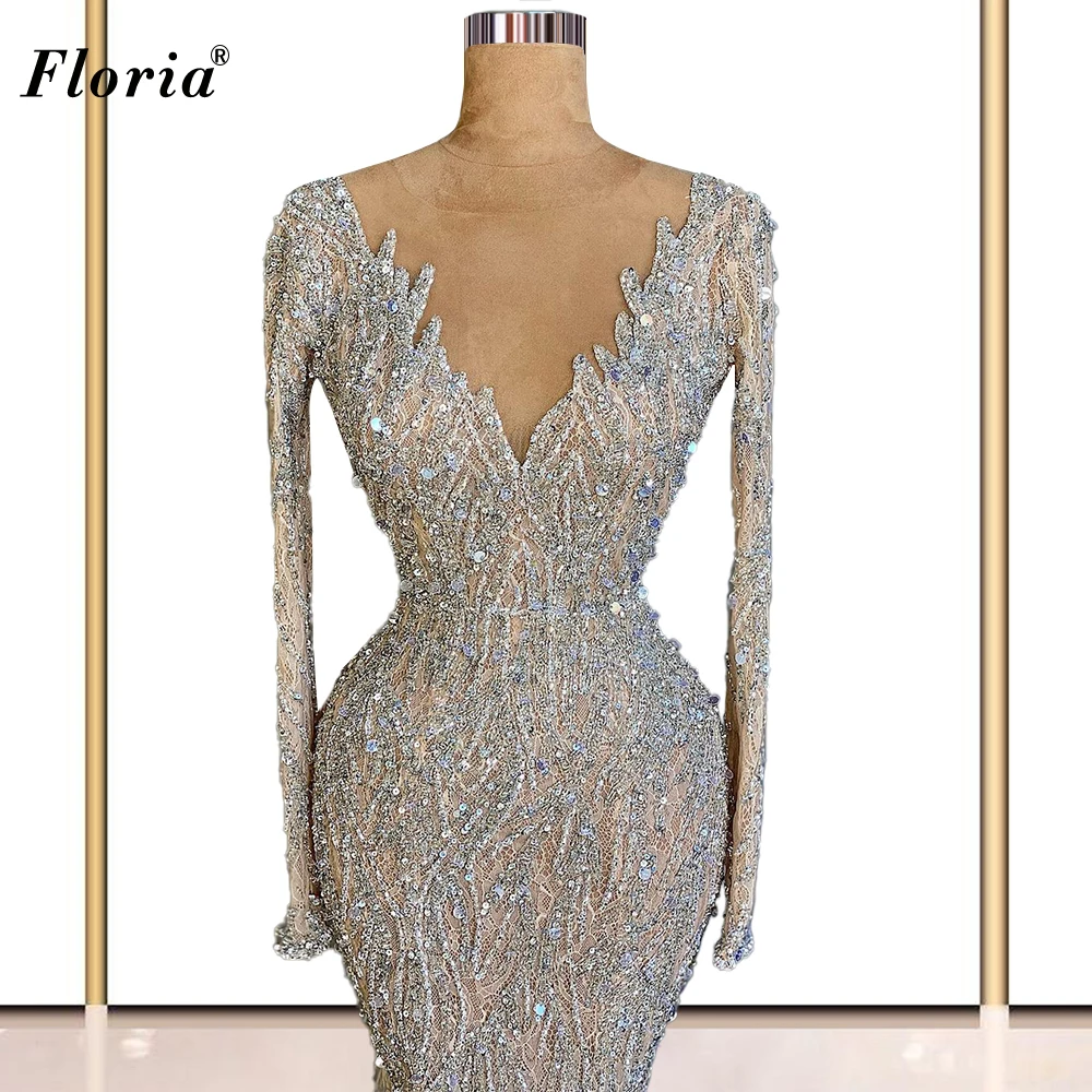 Long Sleeves Formal Evening Dresses Feathers Heavy Handmade Beads Evening Gowns For Women Special Occasion Party Gowns платье