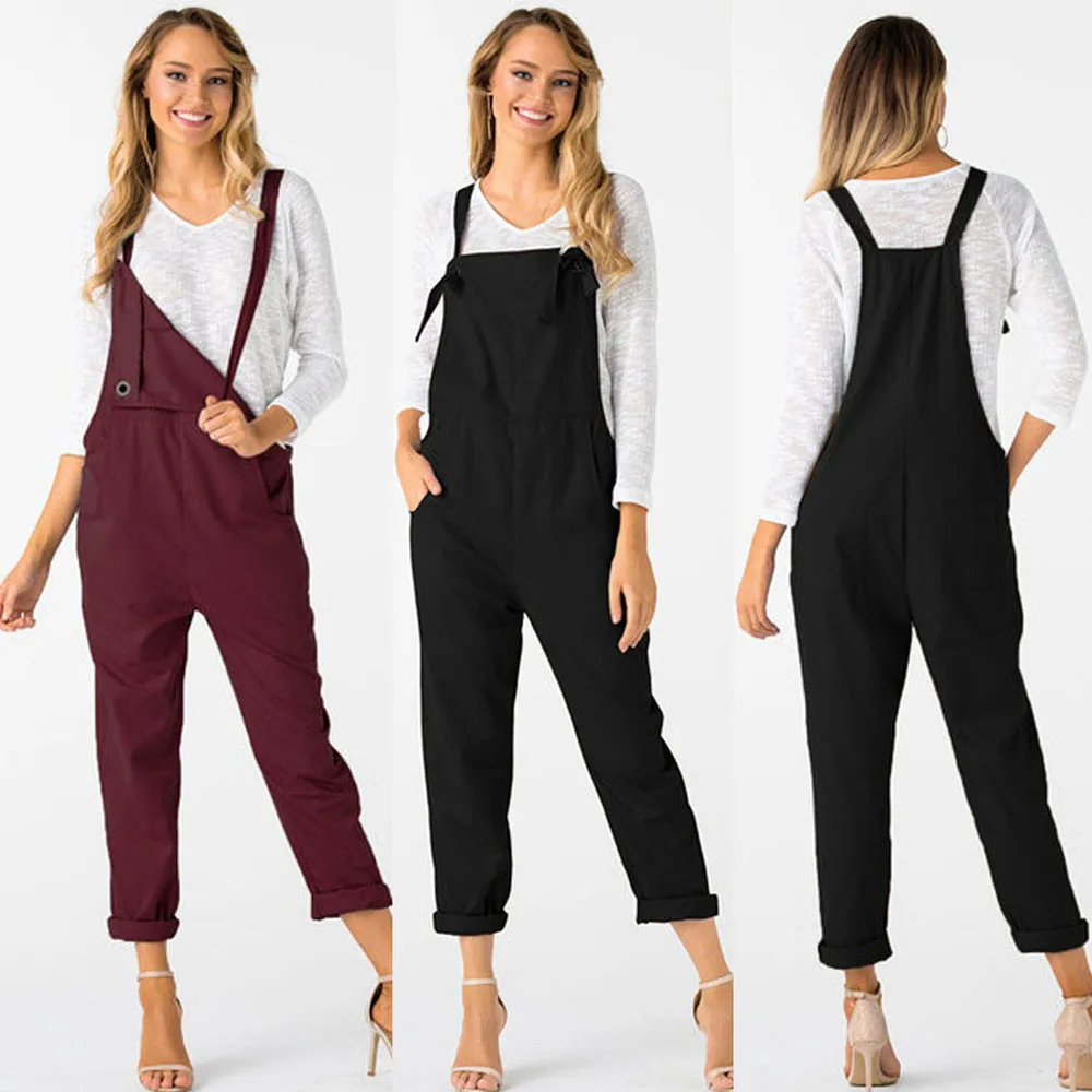 jumpsuit women Fashion Casual Solid Ankle-Length Dungarees Loose Long Pockets Rompers Jumpsuit Pants Trousers комбенезон женский |