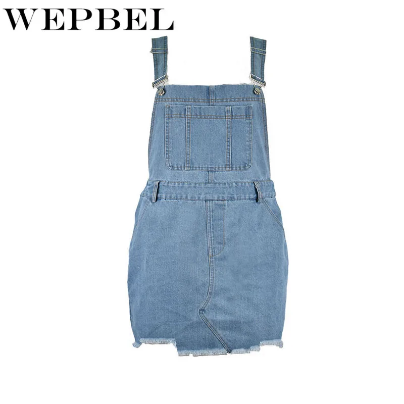 WEPBEL New Arrivals Women's Strap Denim Skirt With Pocket Summer 2020 High Waist Suspender Overalls Elegant Jumpsuit Skirts |