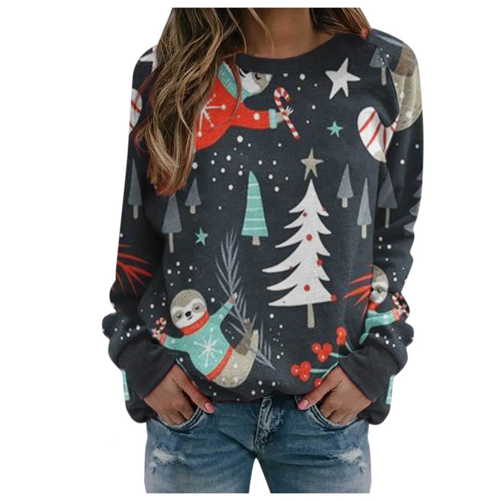 Женский свитшот с длинным рукавом и круглым вырезом принтом карты мира | Женская