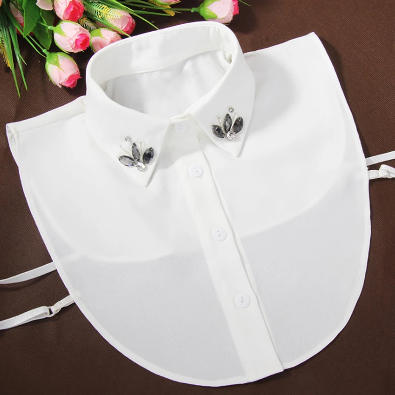 2019 модная женская белая рубашка с кристаллами ожерелья шифоновым наконечником