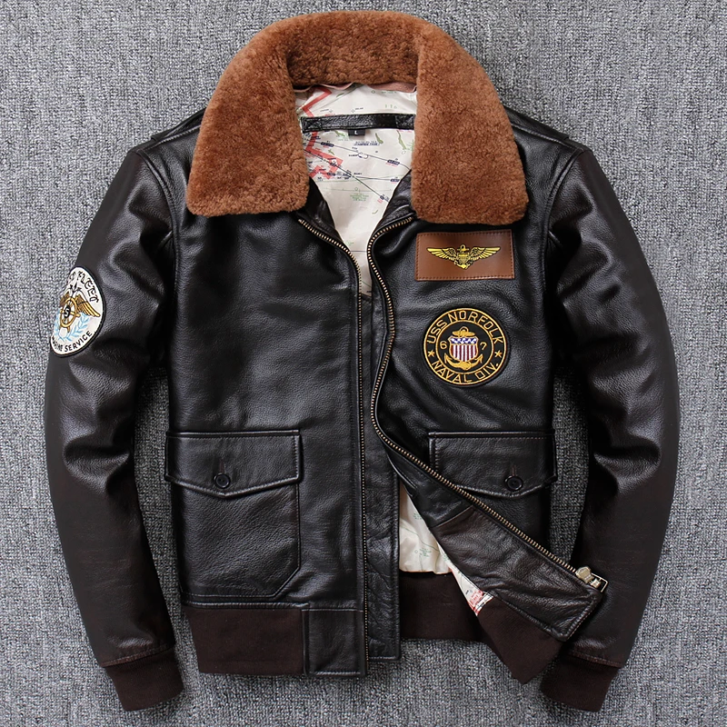 

Vintage Brown 2020 Men World War II Pilot Leather Jacket Plus Size XXXL Genuine Cowhide American Aviator Coat FREE SHIPPING