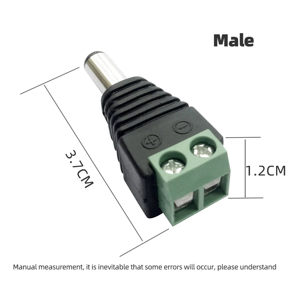 Female Male DC connector 5.5mm x 2.1mm DC Power Plug Adapter for 5050 3528 5060 Single Color LED Strip Light and CCTV Cameras