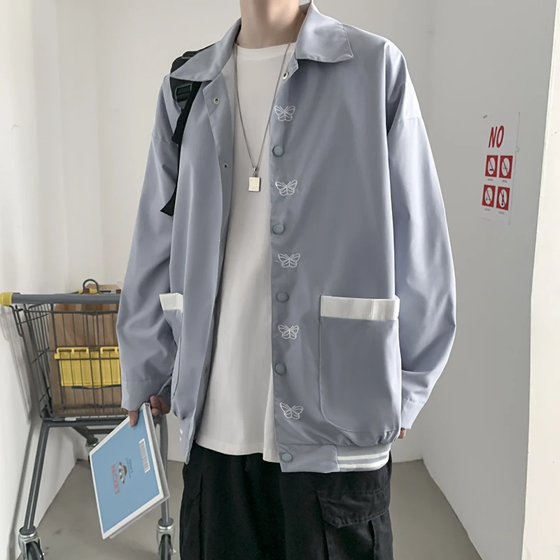 Мужская весенне-осенняя бейсбольная куртка с длинным рукавом и вышивкой бабочки