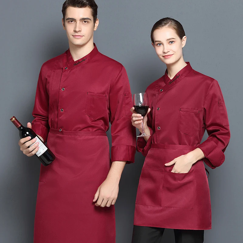 Униформа шеф-повара с длинным рукавом для женщин и мужчин кухни кейтеринга