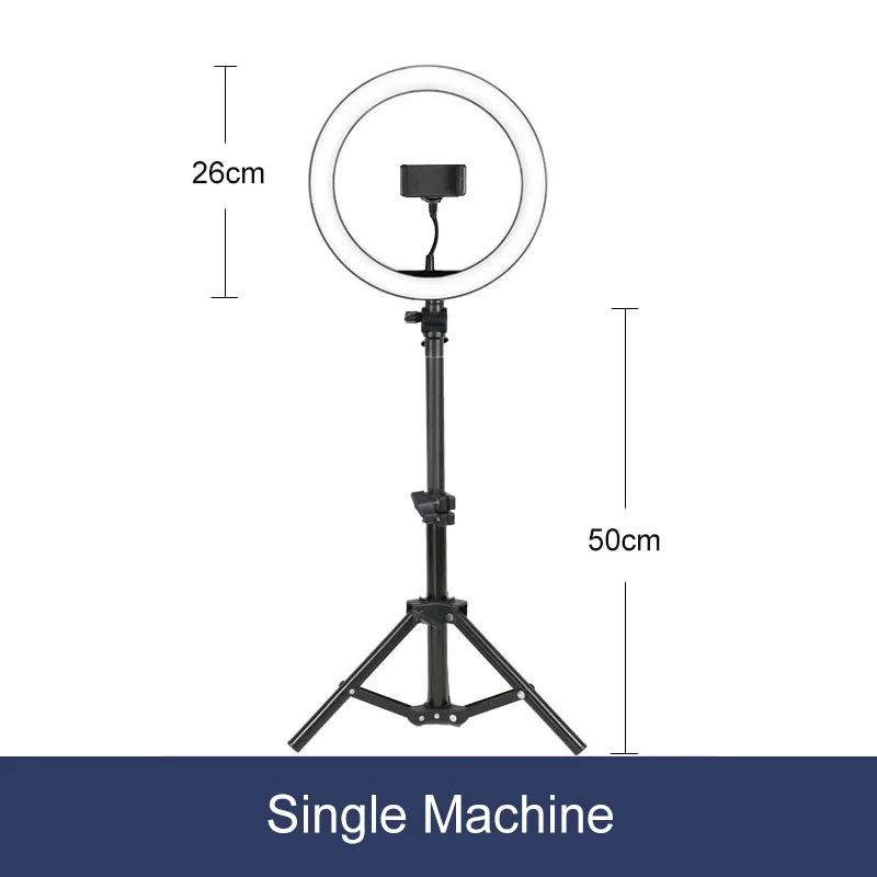 26cm(single holder) Фотография с регулируемой яркостью светодиодный селфи кольцо свет 10 уровней затемнения света с треножный Штатив для телефона USB для макияжа видео для студий с живым звуком - Цвет: 26cm(single holder)