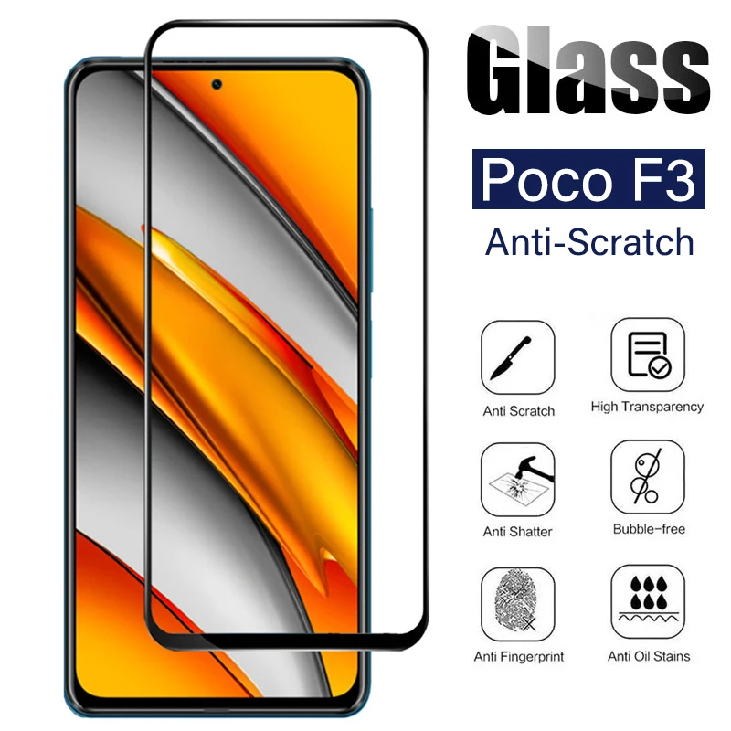 

For Xiaomi Poco F3 Glass Full Cover Screen Protector on PocoF3 xiamoi poko f3 F 3 Tempered Glass PocoPhone MiF3 Premium Film HD