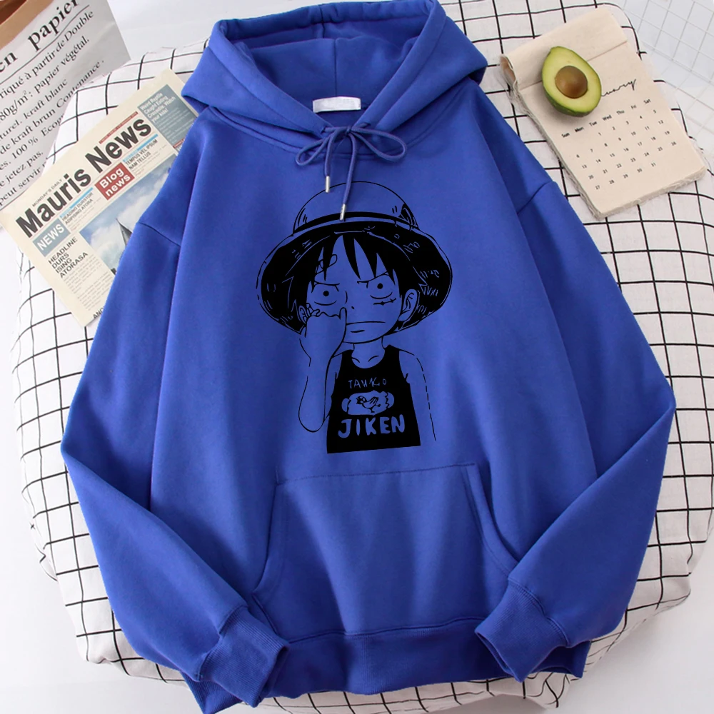 

2021 New Anime Straw Hat Print Men Clothes Personality Casual Sweatshirts Crew Neck Pocket Hoodie Loose Fleece Autumn Hoody Men