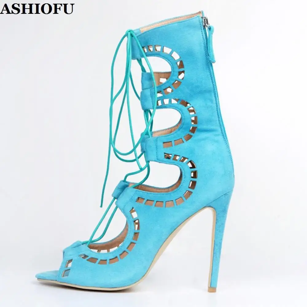 

Женские босоножки на высоком каблуке ASHIOFU, ручной работы, с перекрестными шнурками, обувь для вечеринки, выпускного вечера, платье, плюс, вечерние модные сандалии