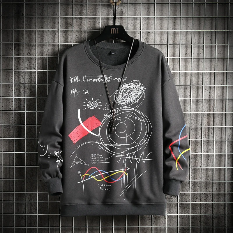 

Single Road Crewneck Sweatshirt Men 2021 Spring Graffiti Sweatshirts Male Japanese Streetwear Hip Hop Oversized Black Hoodie Men