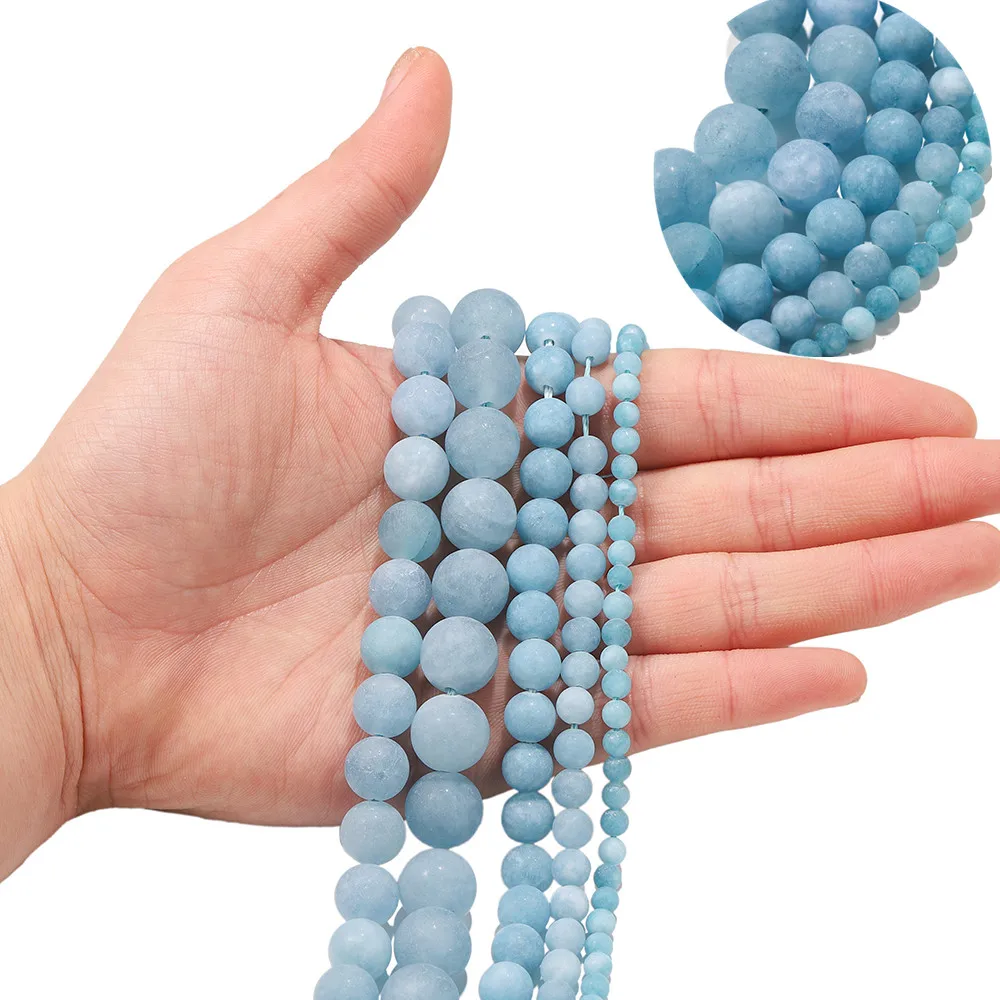 

Natural Matte Blue Chalcedony Stone Round Loose Spacer Beads For Jewelry Making DIY Bracelet Accessories 1Strand 4 6 8 10 12mm