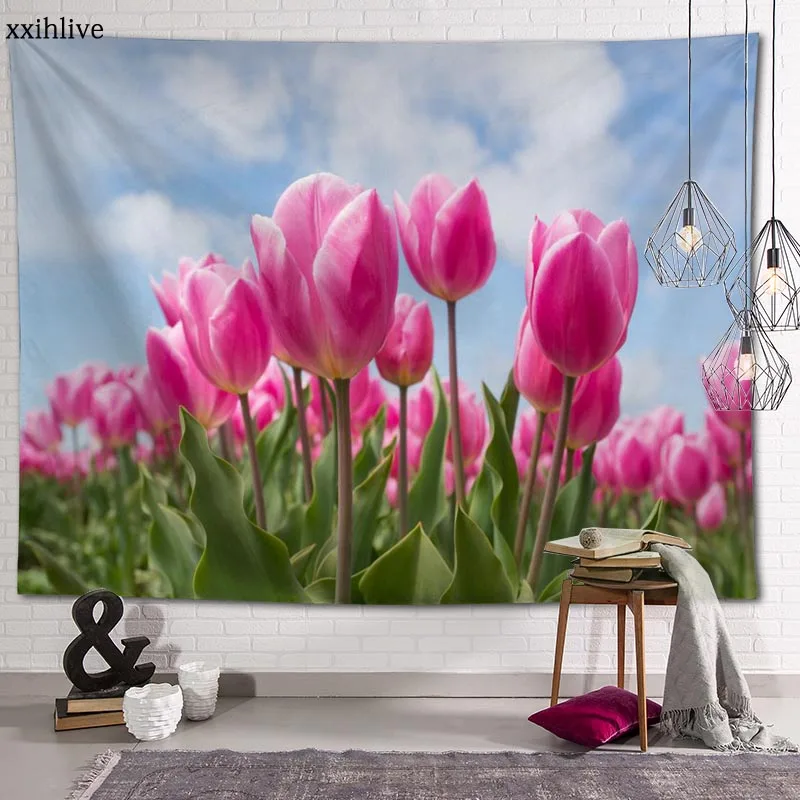 

Wall Tapestry Beautiful Flower Tulips Background Decorative Wall Hanging For Living Room Bedroom Dorm Room Home Decor 100x150cm