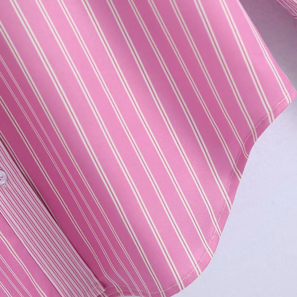 

Za Women 2021 New Fashion Stripe Loose Asymmetric Blouses Vintage Long Sleeve Button-up Poplin Female Shirts Blusas Chic Tops