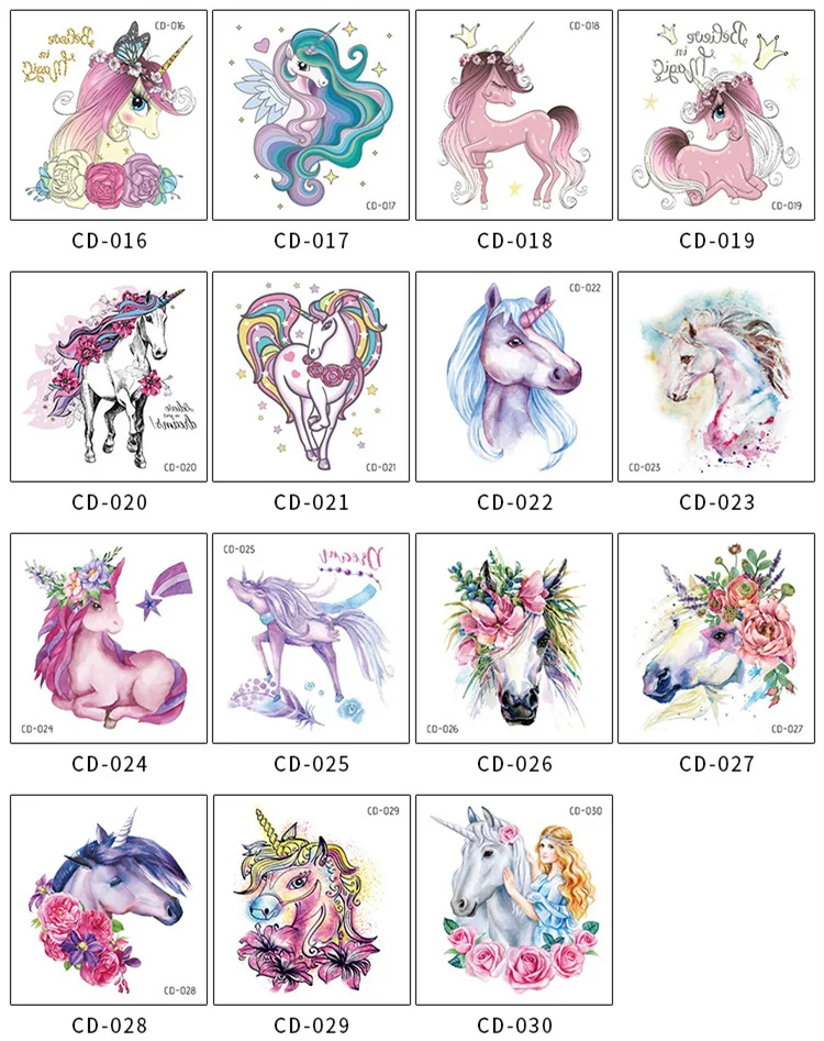 15pcs (CD016-CD030) Мультфильм единорог; Фламинго Временные татуировки стикер s для детей красочные милые поддельные татуировки детей водостойкий боди-арт татуировки стикер - Цвет: 15pcs (CD016-CD030)
