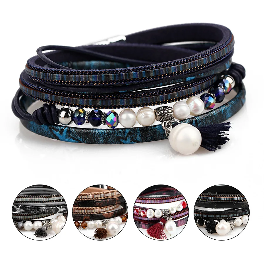 2020 новый модный кожаный браслет для женщин магнитная пряжка кисточка жемчуг