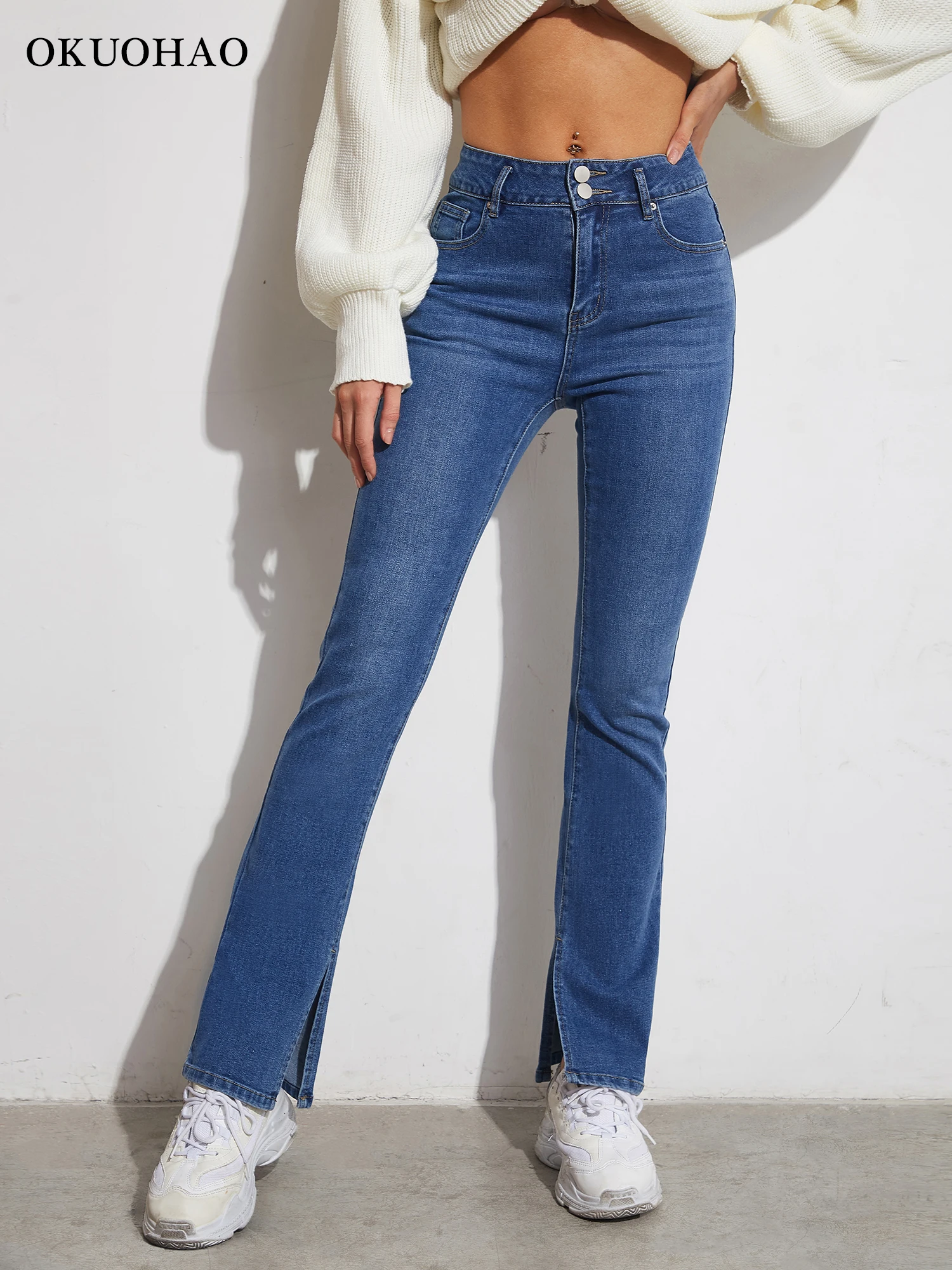 

Женские обтягивающие расклешенные леггинсы, джинсы Y2K с высокой талией, Стрейчевые тонкие джинсовые штаны, винтажные широкие повседневные ...