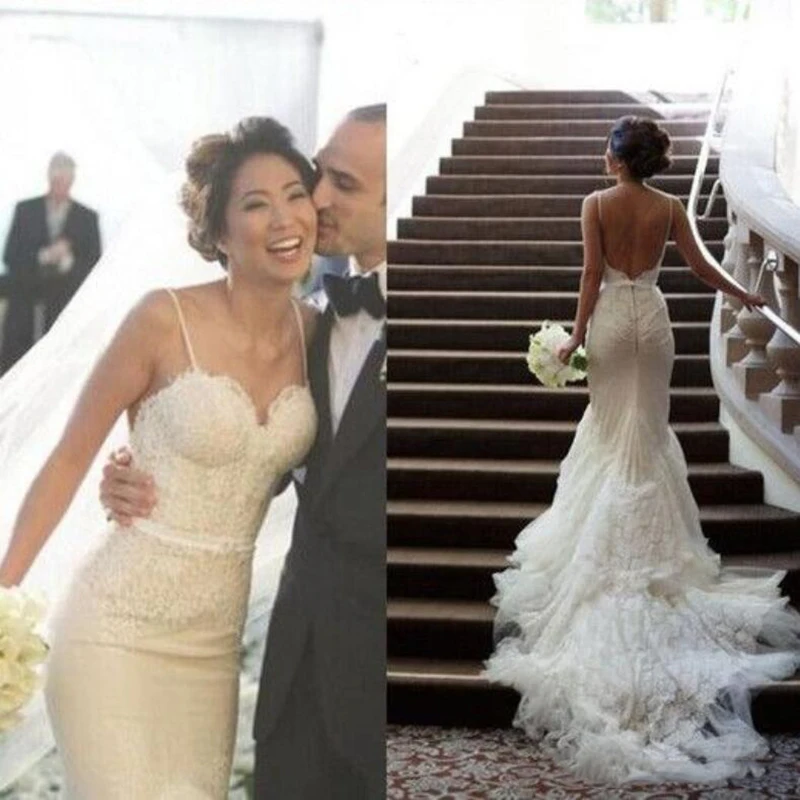 2020 Свадебные платья русалки в сдержанном дизайне с запахом корсет аппликацией