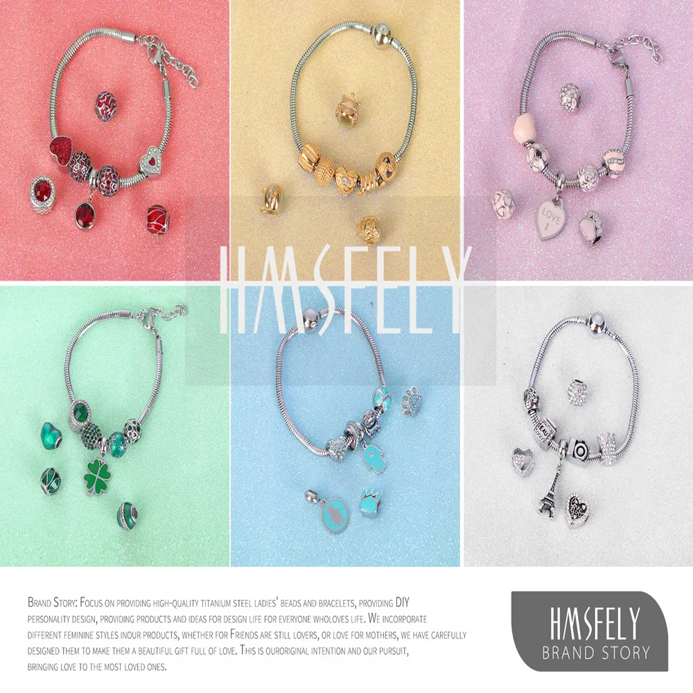 

HMSFELY Women Stainless Steel Charm Heart Lock Bracelets Beaded Chains for Women Light Pink Blue Key Pendant Bracelets
