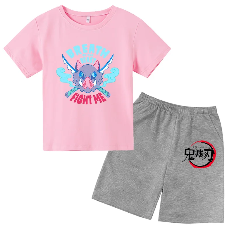 

2021 New Casual Funny Cartoon Boys And Girls Harajuku T-Shirt Two-Piece Suit Demon Blame Anime Round Neck T-Shirt