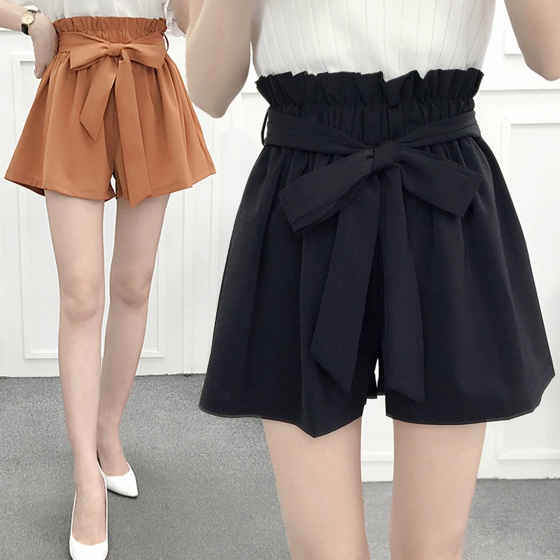 Шорты бойфренды женские шифоновые с завышенной талией прямые свободные короткие