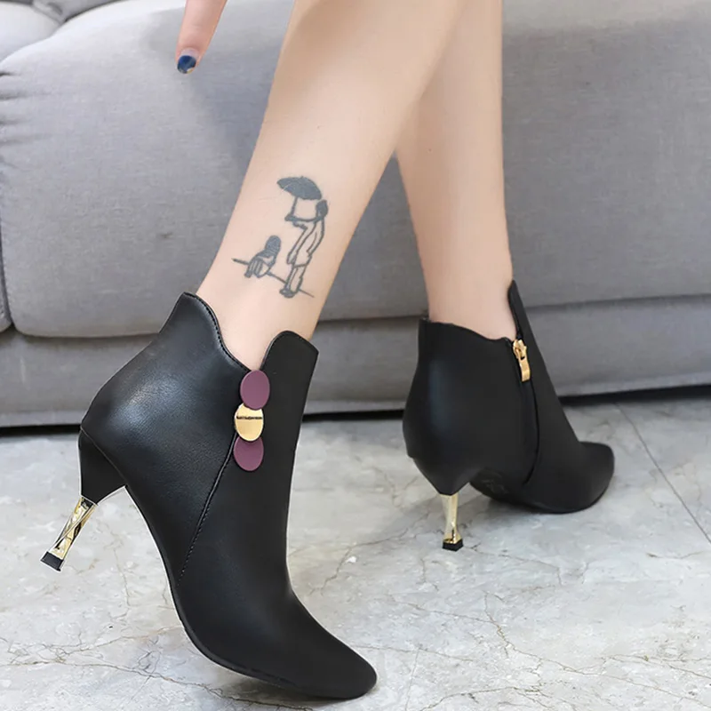 Rimocy/Модные женские ботильоны на высоком металлическом каблуке пикантные ботинки