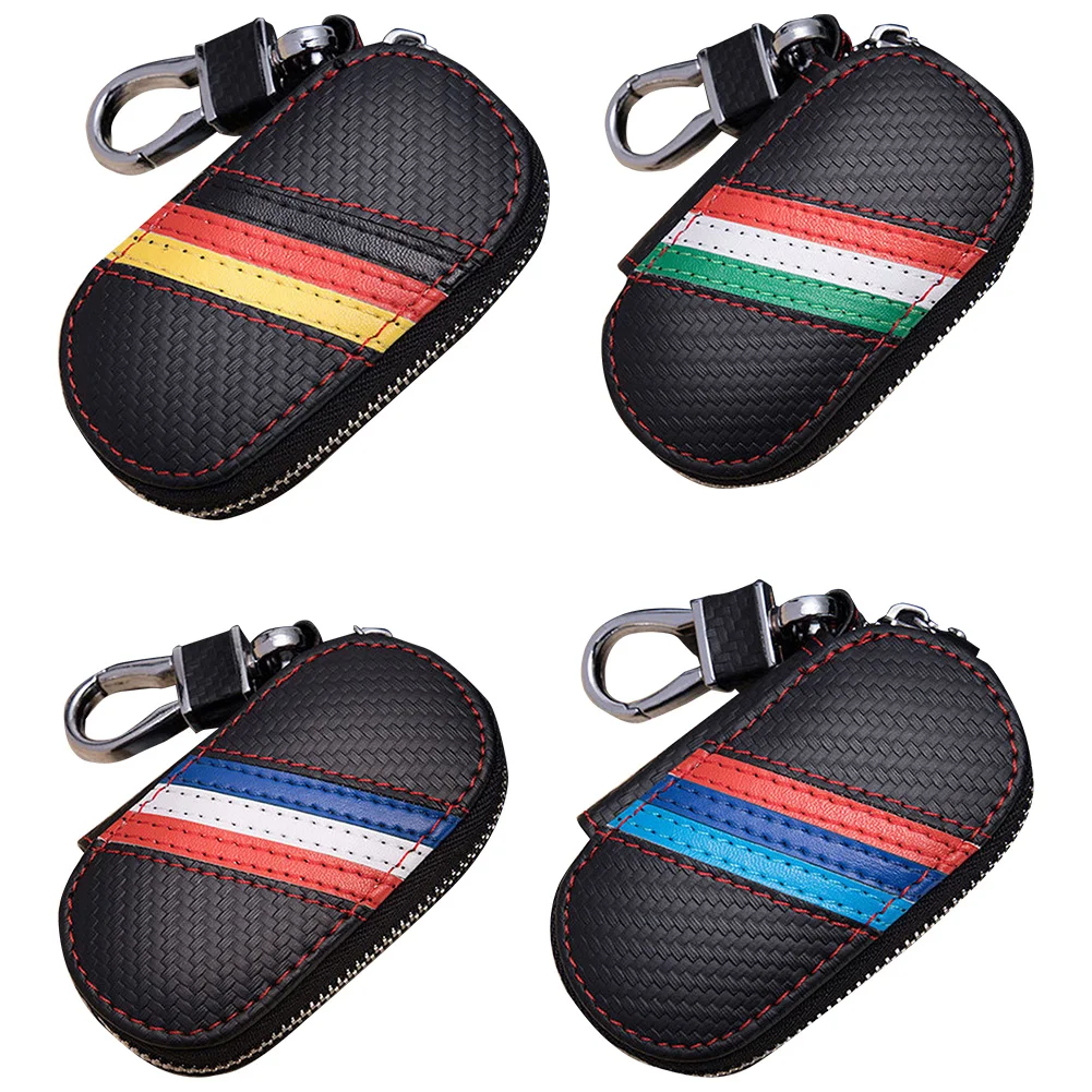 

Carbon Fiber Three Color Flag Striped Key Case Key Bag Car Interior Storage Decoration Accessories Drop Shipping
