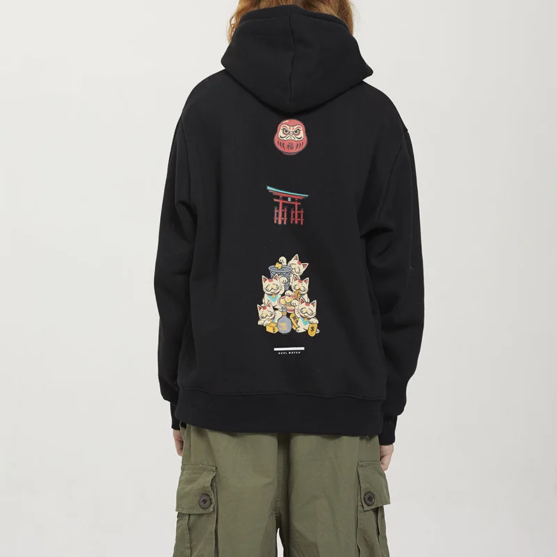 2019 Men Hip Hop Hoodie Sweatshirt Fortune Cat Japanese Streetwear Harajuku Hoodies Pullover Cotton Autumn Hooded New | Мужская одежда