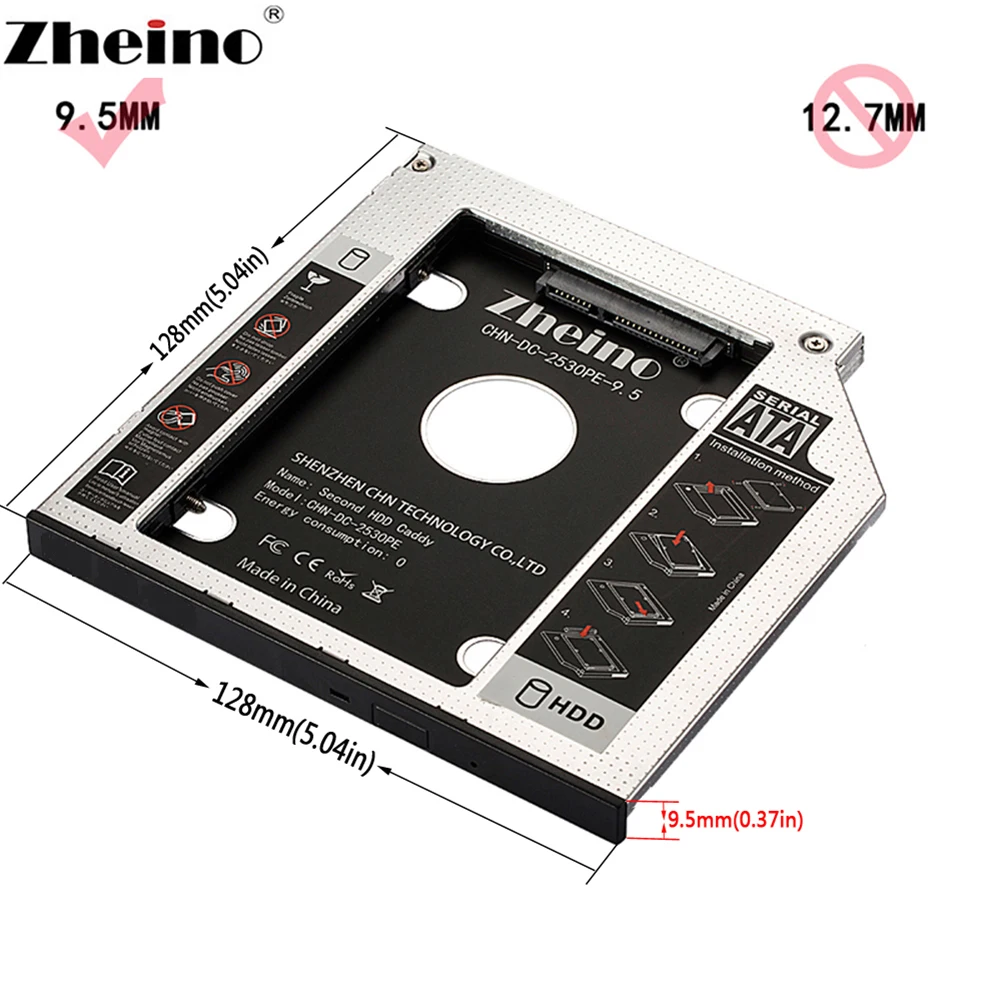Zheino 9 5 мм Caddy ноутбук из алюминиевого сплава 2 й HDD SATA адаптер для CD/DVD ROM Оптический
