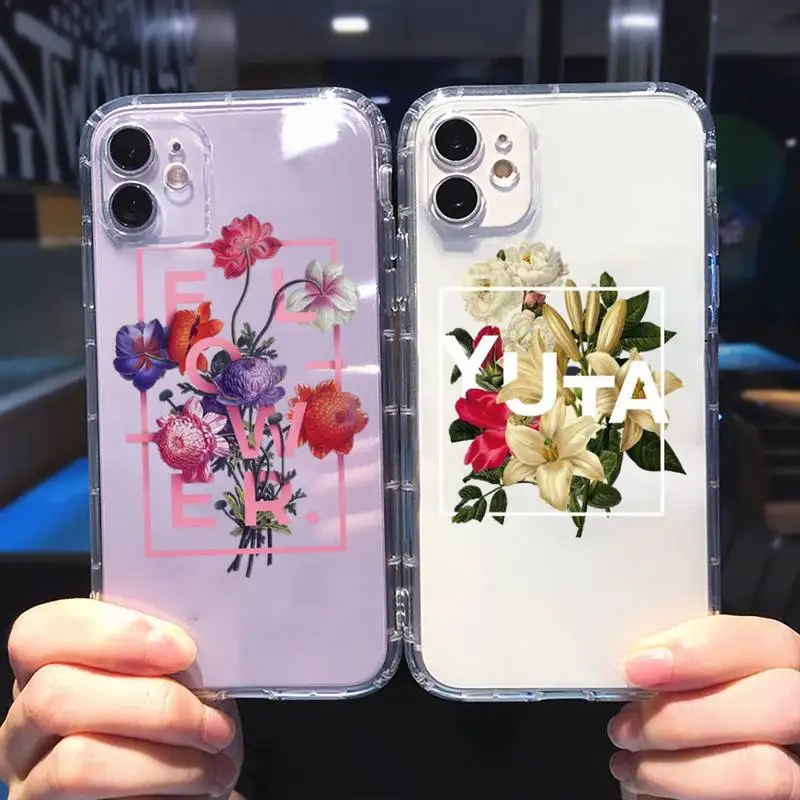 

Flower text art Phone Case For iphone 13 12 11 8 7 plus mini x xs xr pro max Transparent soft