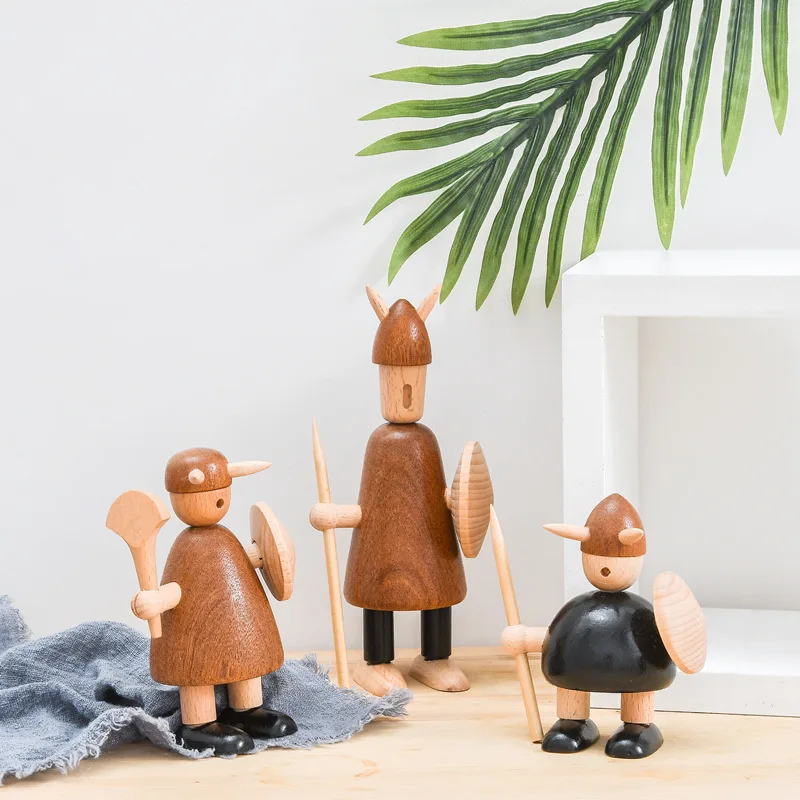 

Nordic Original Home Wood Carving Viking Creative Small Ornaments Figurines Decorations Cartoon Desktop People Decoration Wood
