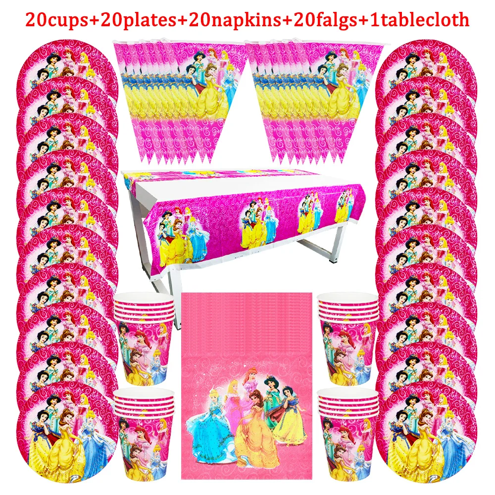 Одноразовая посуда на тему Диснея Шесть принцесс 81 шт. бумажные чашки + тарелки