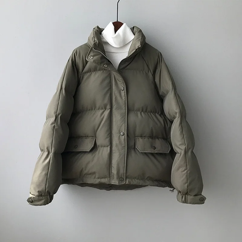 Female Long Sleeve Warm Outerwear Women Loose Down Cotton Coat 2023 Winter New Stand Collar Thickening Solid Color Bread Jackets