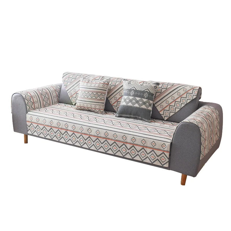 

Four Seasons General Wear-resistant Simple Modern Sofa Cushion Geometric Cotton Hemp Living Room Antiskid Household Sofa Cover