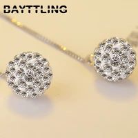 bayttling silver color exquisite cz zircon long tassel drop earrings for women fashion luxury wedding gift jewelry