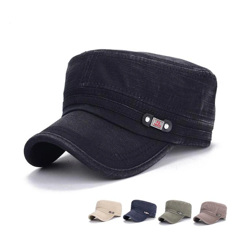 

1Pc Baseball Cap Men Solid Color Men's Army Cap Military Adjustable Flat Cap Classical Style Sunscreen Sun Hat Casual Hat