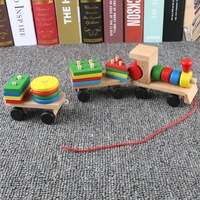 wooden train toy montessori toy building blocks shape matching educational game for boys girls 2y baby stacking train block