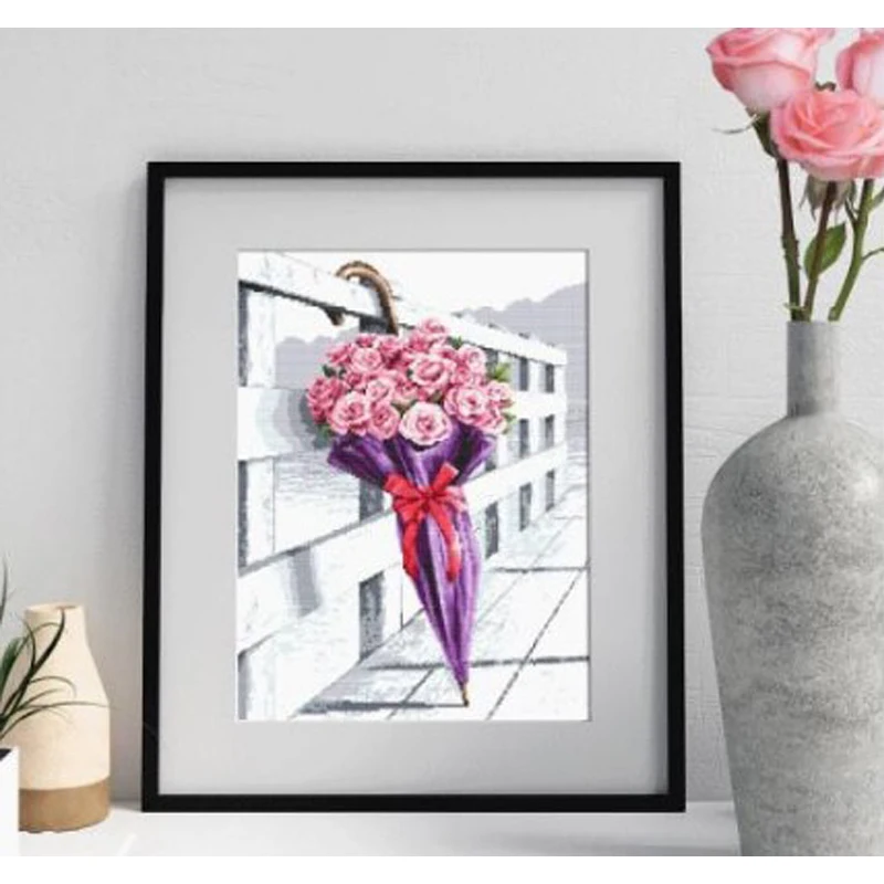 Золотая коллекция Набор для вышивки крестиком Розовый Зонт свадебный цветок