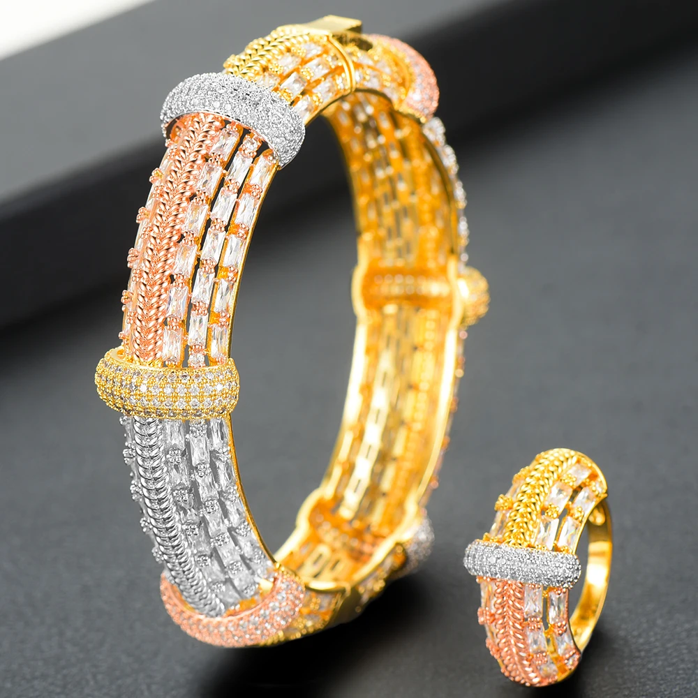 

LARRAURI Trendy African Bangle Ring Fashion Dubai Silver Bridal Jewelry Sets For Women Wedding brincos para as mulheres 2020