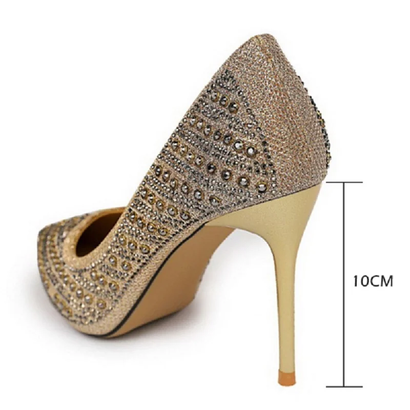 

Shoes Metal Rivets Women Pumps Rhinestone High Heels Women Shoes Sexy Party Shoes Wedding Shoes Stiletto Plus Size 43