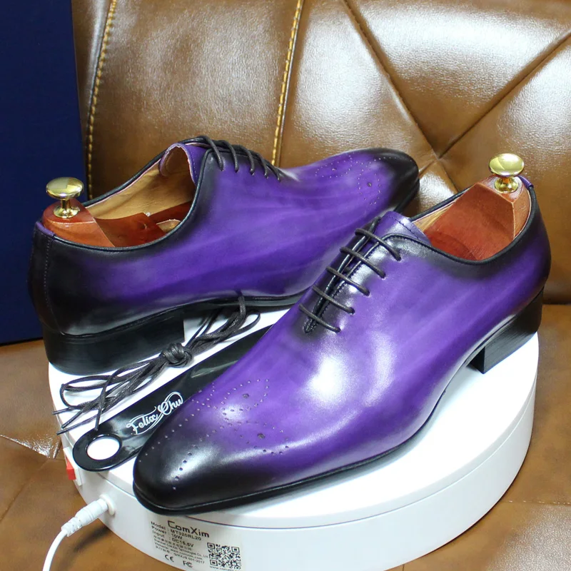 

FOR Daniel Shoes Italian Mens Dress Shoes Genuine Leather Blue Purple Oxfords Men Wedding Shoes Party Whole Cut Formal Shoes