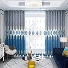 Кашемировые шторы с вышивкой, аппликация с синим затемнением, готовый продукт на заказ, для гостиной, столовой, спальни